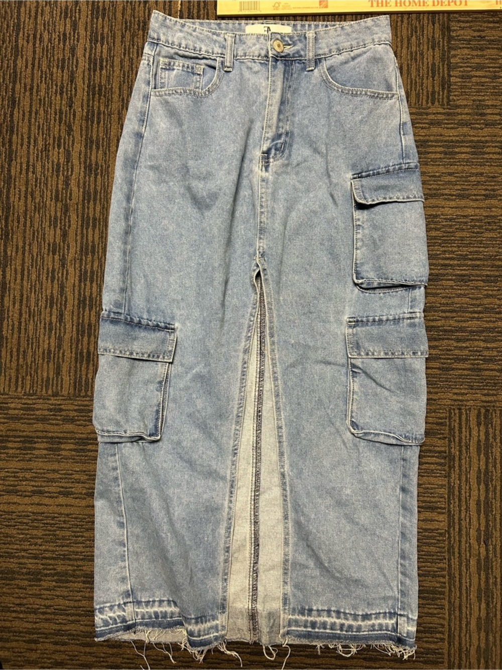 Flying Angel Denim Cargo Maxi Skirt Size 7/28